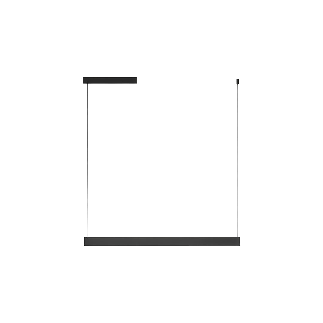 Black linear suspension light with adjustable hanging cables for modern interiors.