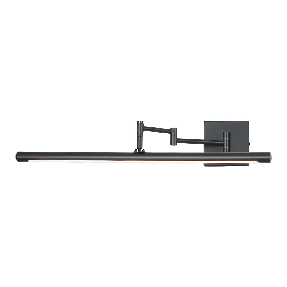 Side view of a black linear vanity light fixture