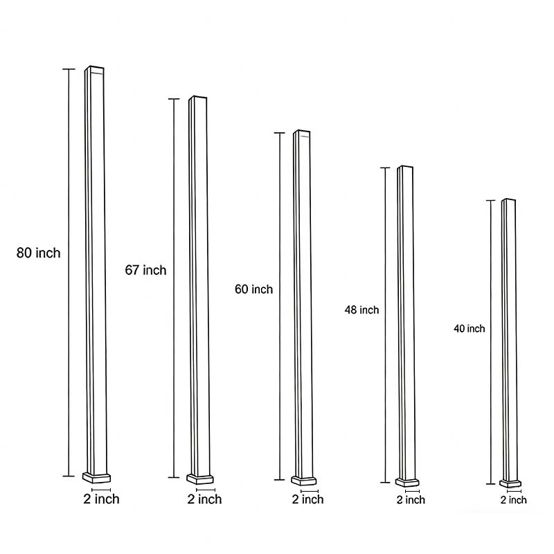 Technical diagram showing dimensions and structure of black linear wall sconce models.