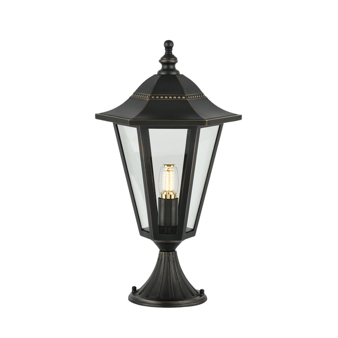 Black main gate pillar light with a vintage design, perfect for enhancing the entrance of a property.