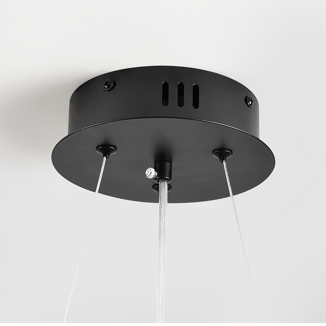Product shot of the black metal ceiling canopy for the cloth chandelier hanging fixture 
