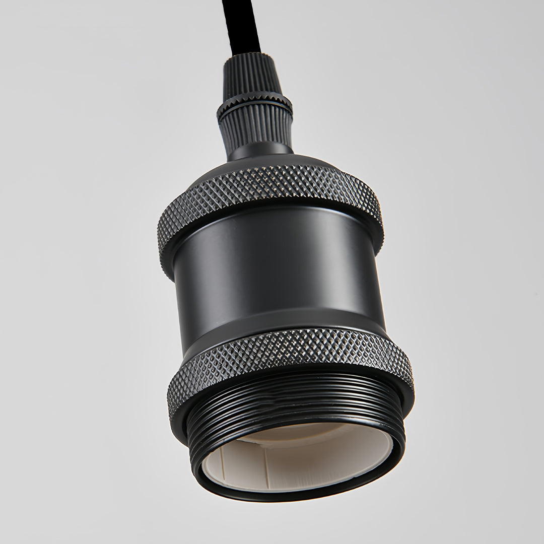 Product shot of the black metal ceiling rose and cable grip for the Nordic pendant lights fixture 