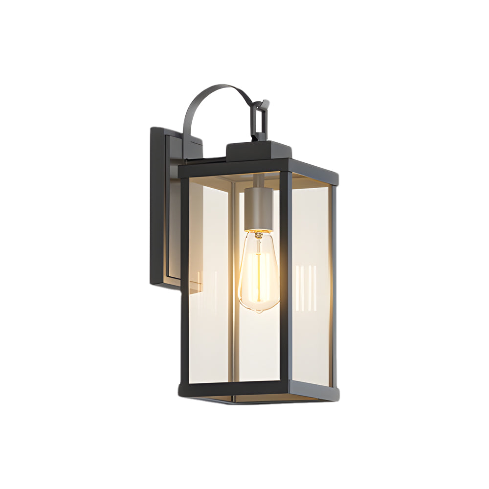 Black metal outdoor wall lantern with clear glass panels and Edison bulb for traditional lighting