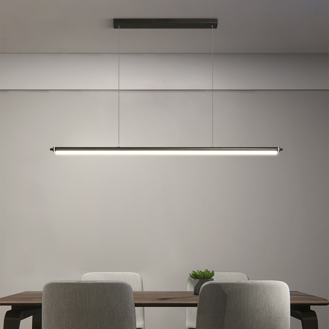 This Black Metal Pendant Light features a Nordic minimalist design with LED linear illumination, offering sleek, modern lighting ideal for dining rooms, kitchens, offices, or living spaces.