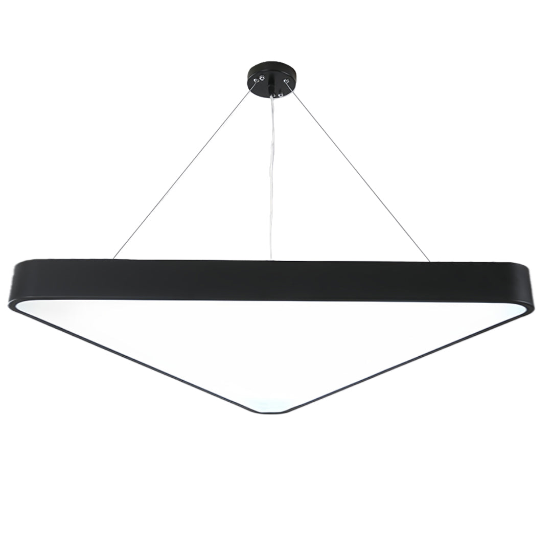 Modern black chandelier installed in a commercial space, creating a vibrant, well-lit atmosphere.