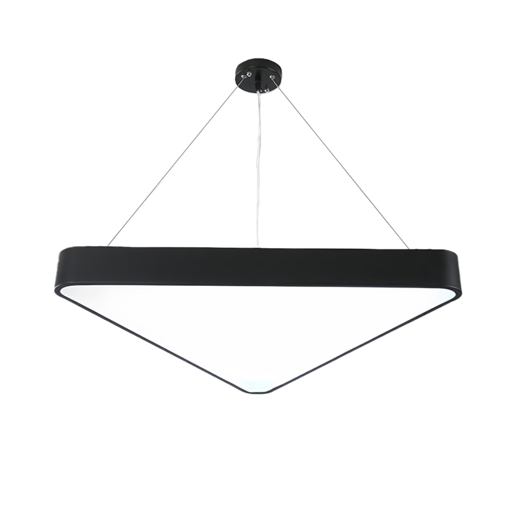 Black modern chandelier illuminating a gym space, creating a dynamic and modern lighting effect.
