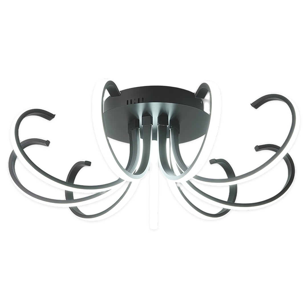 Flush mount led lighting with black finish and multi-arm LED configuration