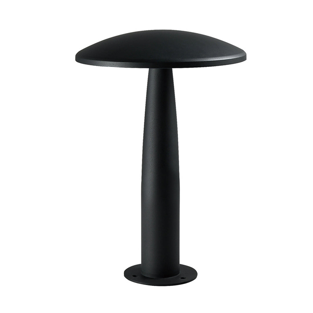 Black mushroom-style outdoor bollard light with a sleek, minimalist design and sturdy base.