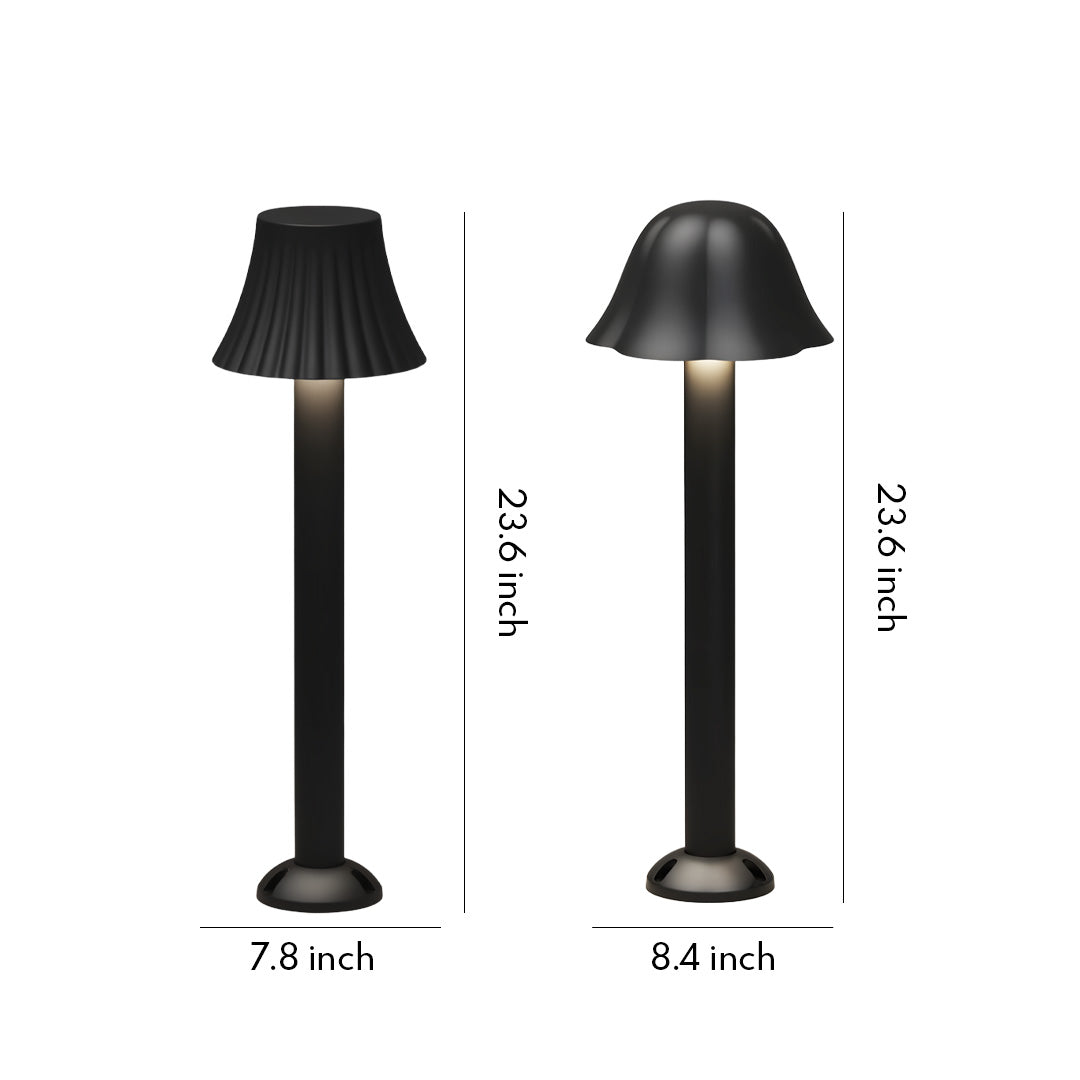 Simple black outdoor path light product render with a slim pole and dome-shaped head.