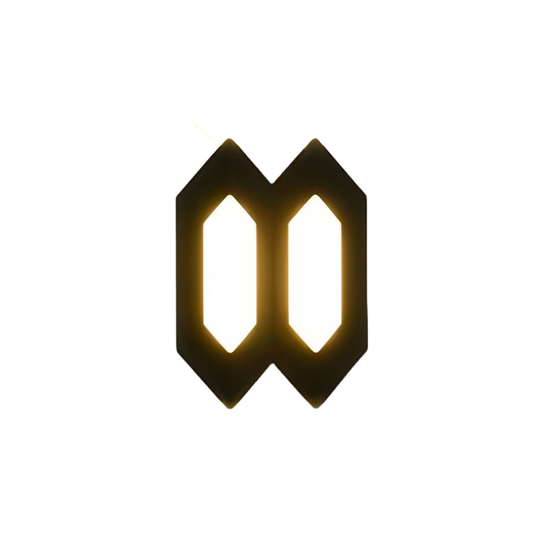 Single geometric black outdoor up and down wall lights fixture displayed against a clean white studio background.