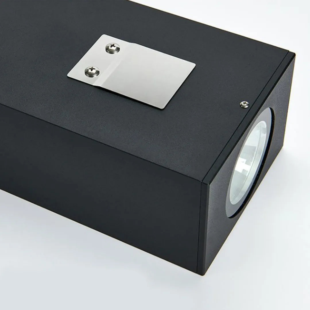 Black outdoor up down wall light with dual side LED lenses