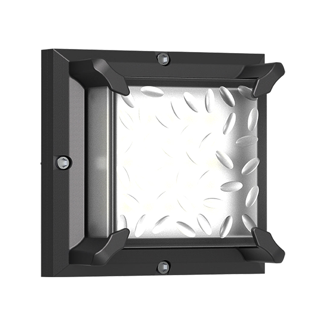 Product shot of the Black Outdoor Wall Light highlighting the internal patterned diamond-texture diffuser for enhanced light spread.