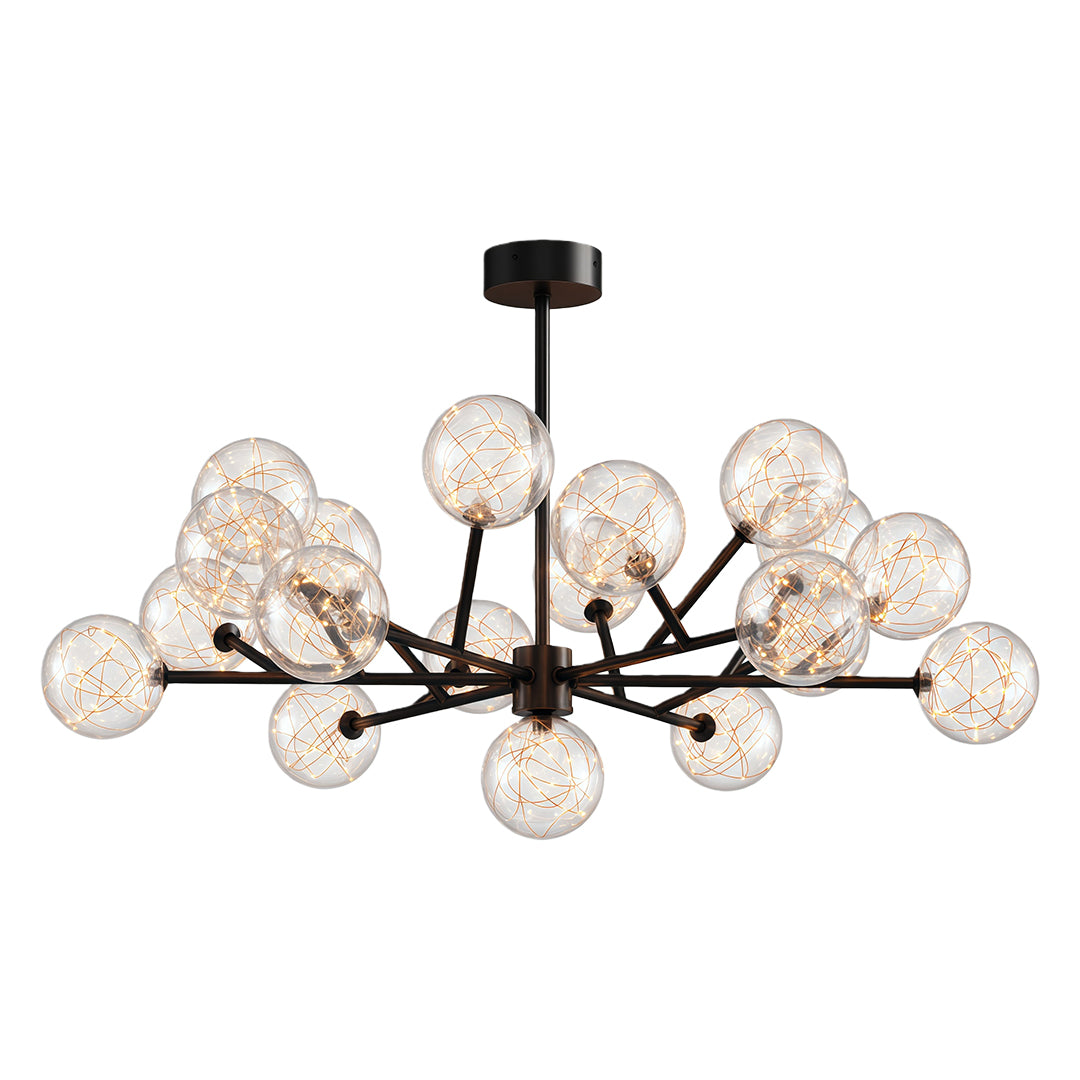 Modern glass globe chandelier in black oxide with dramatic glass sphere layout
