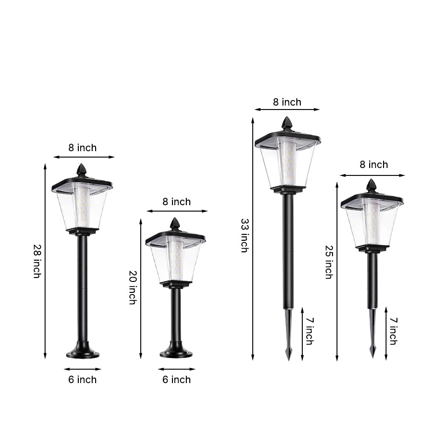 Tall black post light with white lantern shade for residential outdoor lighting