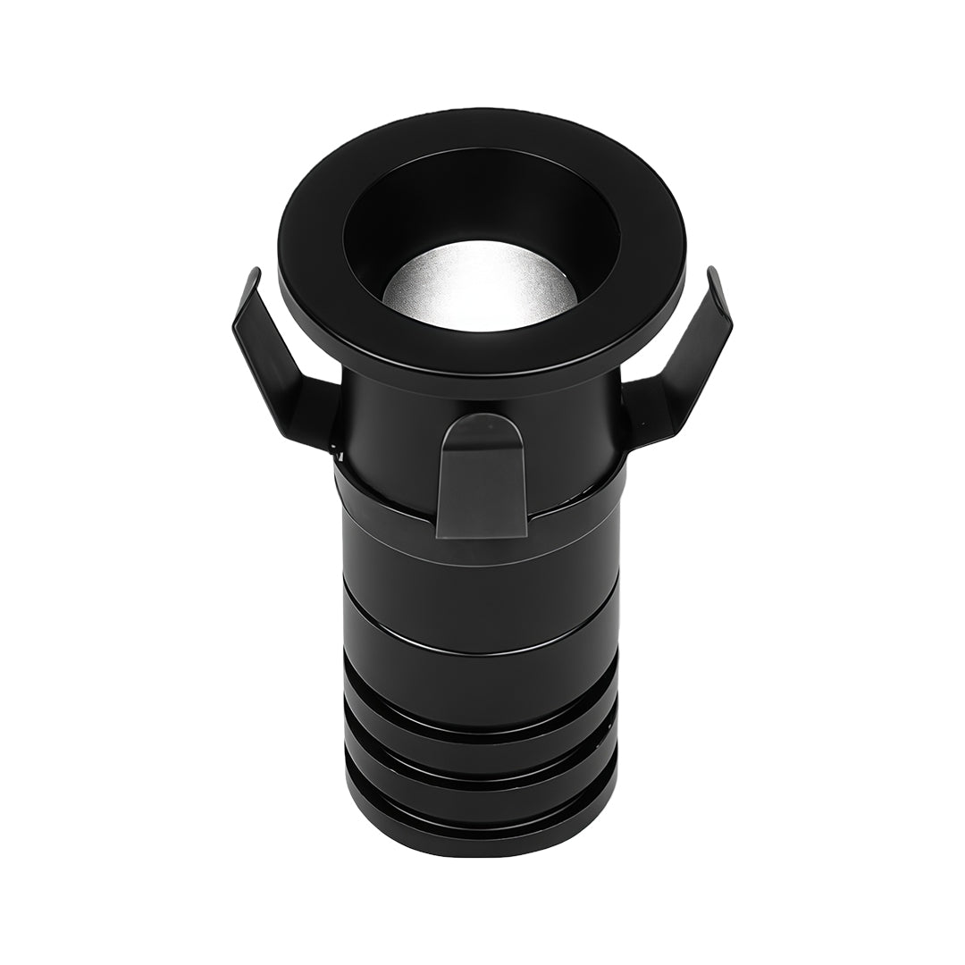 Black recessed ceiling spotlight featuring adjustable directional housing with anti-glare design