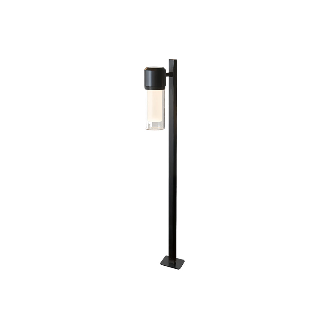 Slim black contemporary path light with a rectangular lantern-style head shown against a white background.