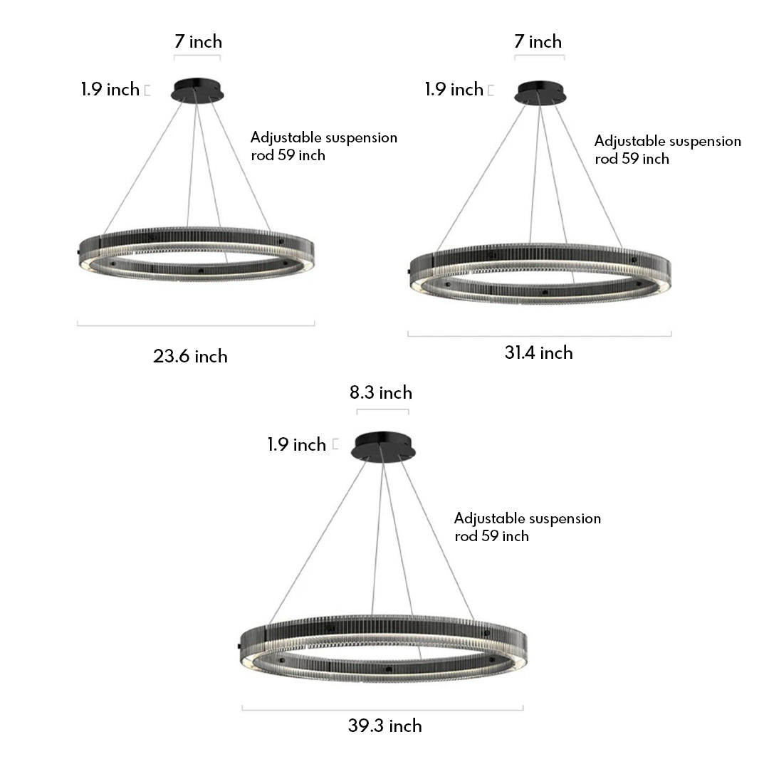 Technical specifications and installation guide for modern black round pendant light fixtures