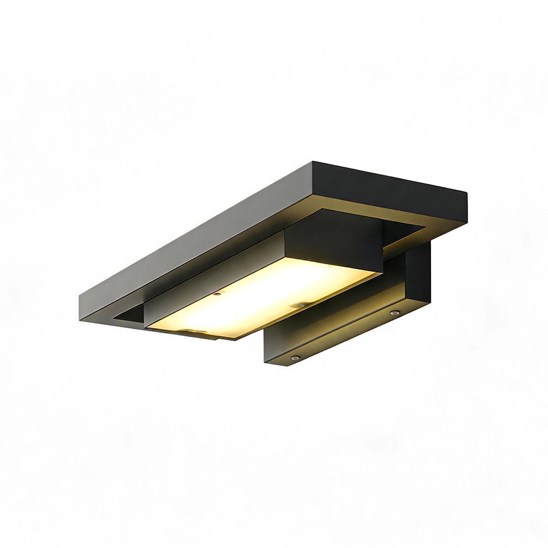 Black sconce wall lights with a compact rectangular frame and warm integrated LED illumination.