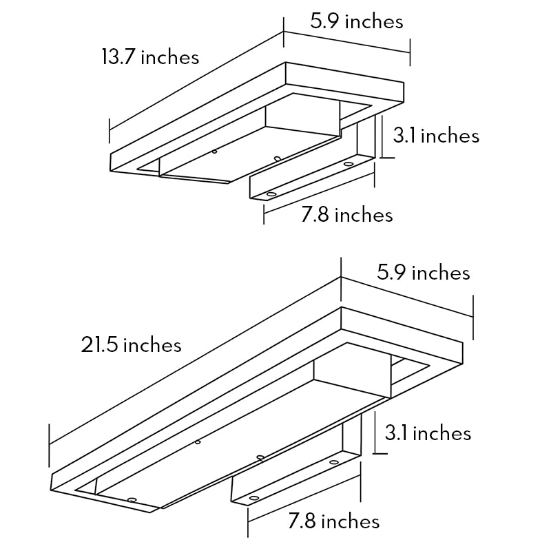 Black sconce wall lights dimension guide showing two rectangular fixture sizes for exterior installation.