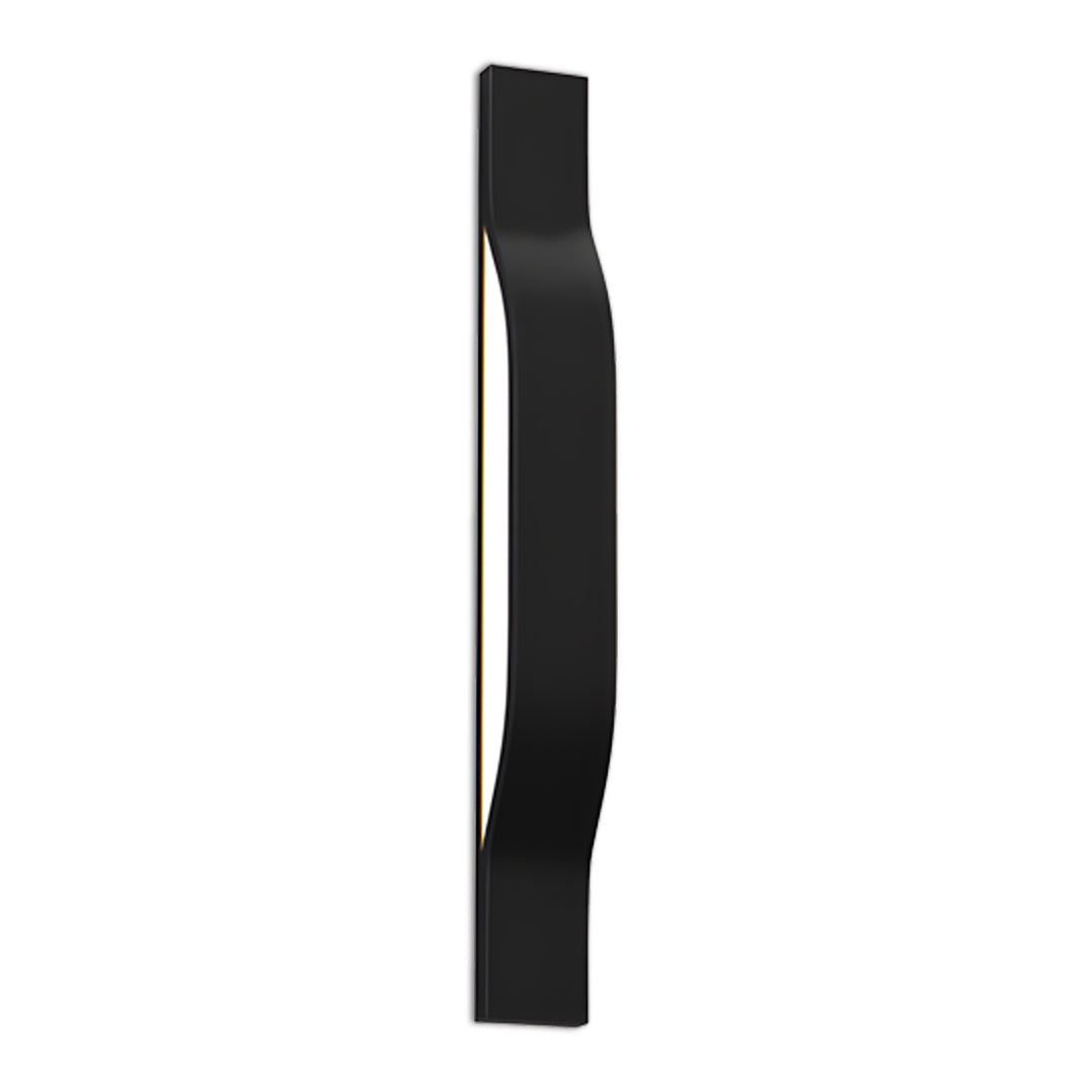 Contemporary black slim outdoor exterior wall lights with clean vertical form and soft illumination.