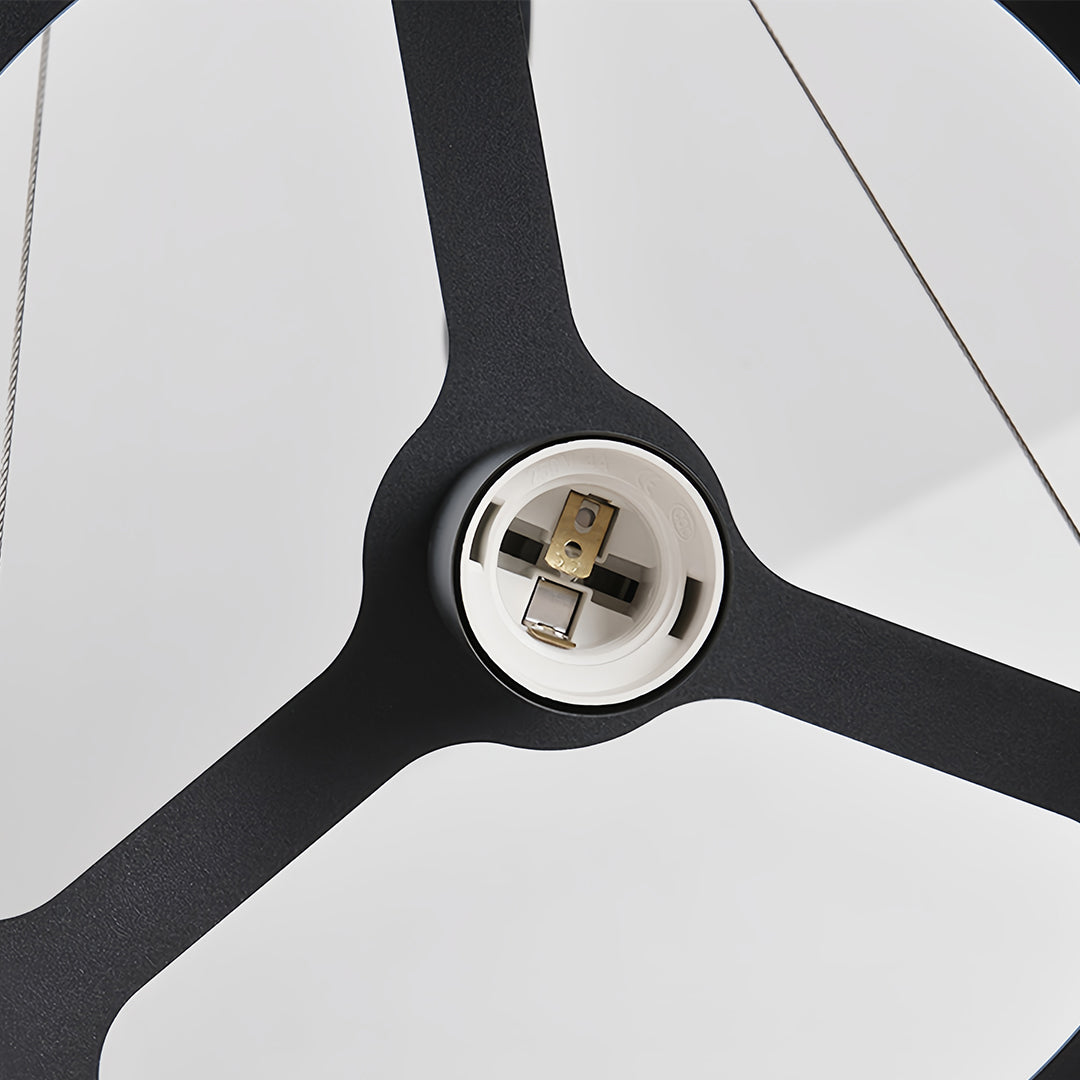 Detailed black socket and mounting base inside the shade, integral components of the industrial pendant light fixture. 