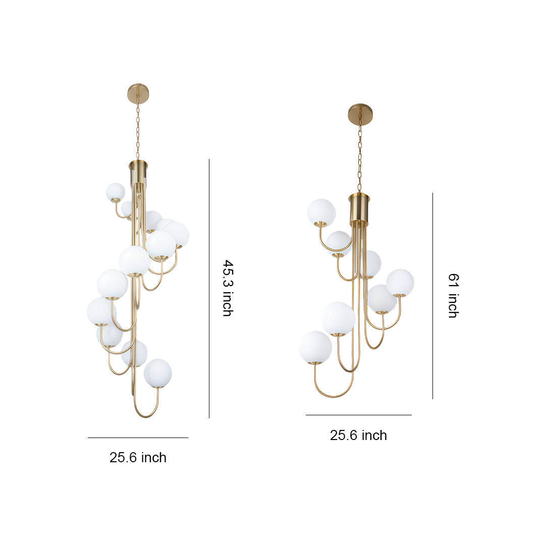 Black spiral globe chandelier creating a dramatic contrast in modern white ceiling design.