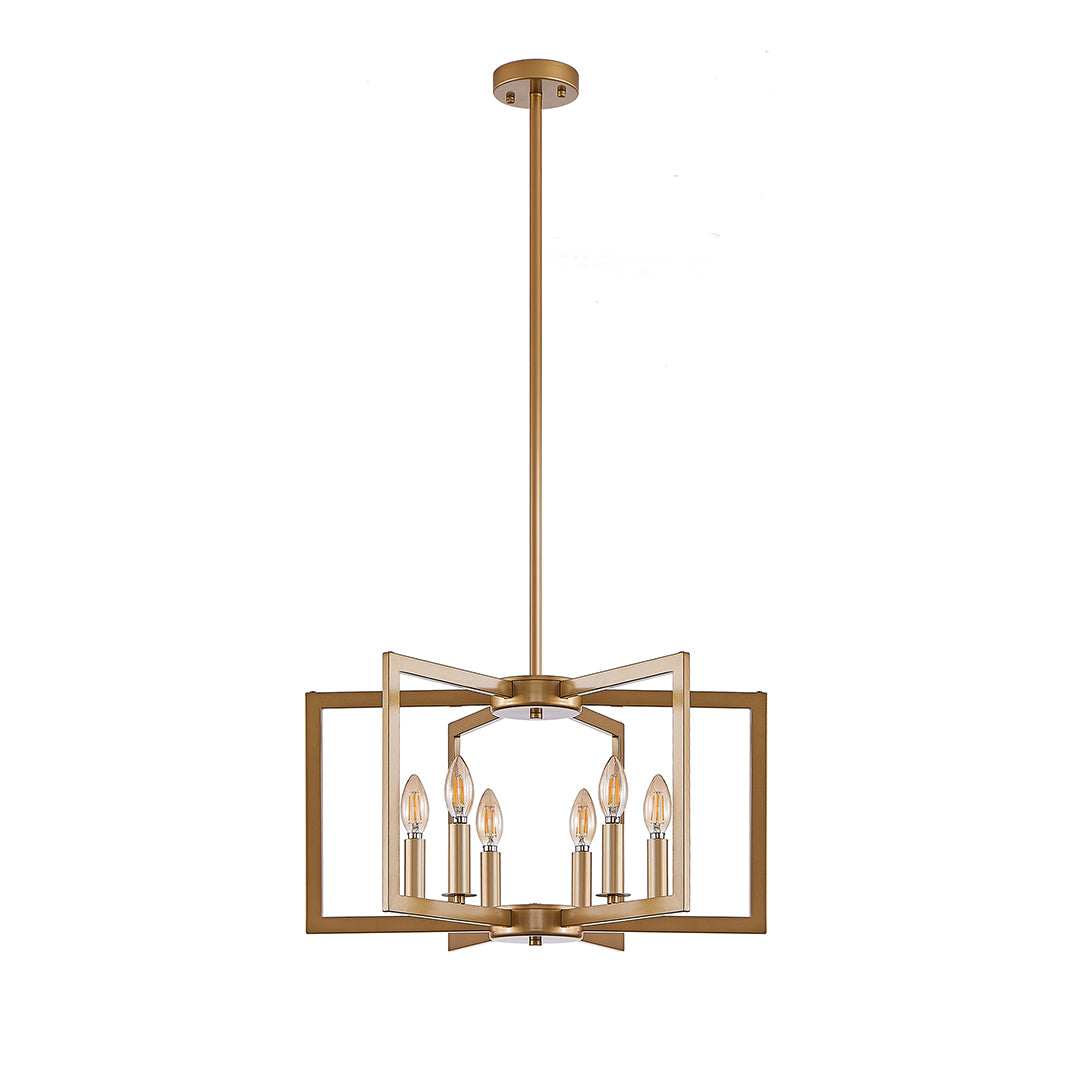 Black metal candle chandelier with minimalist square frame, ideal for contemporary interiors.