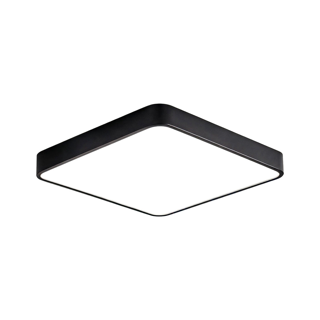 Black square ceiling light isolated on a white background with a modern low-profile flush mount design.