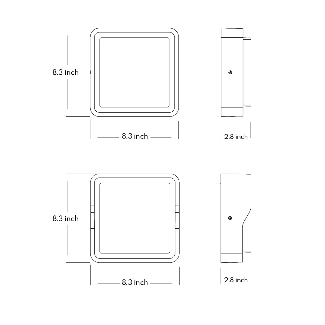 Black square wall light fixture with clean frame design and integrated LED panel