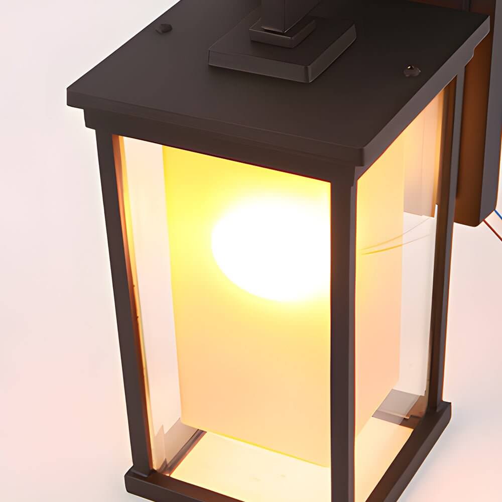 Black Square Outdoor Wall Lantern with Double Glass Shade