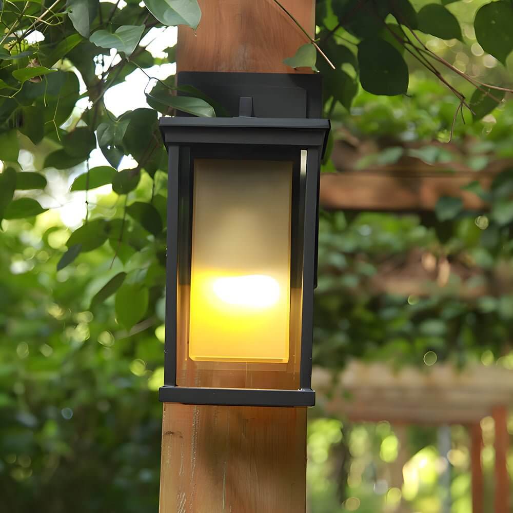 Black Square Outdoor Wall Lantern with Double Glass Shade