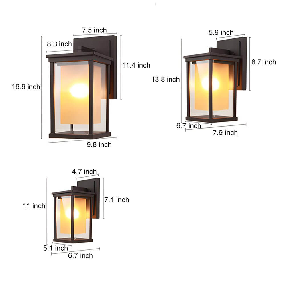Black Square Outdoor Wall Lantern with Double Glass Shade
