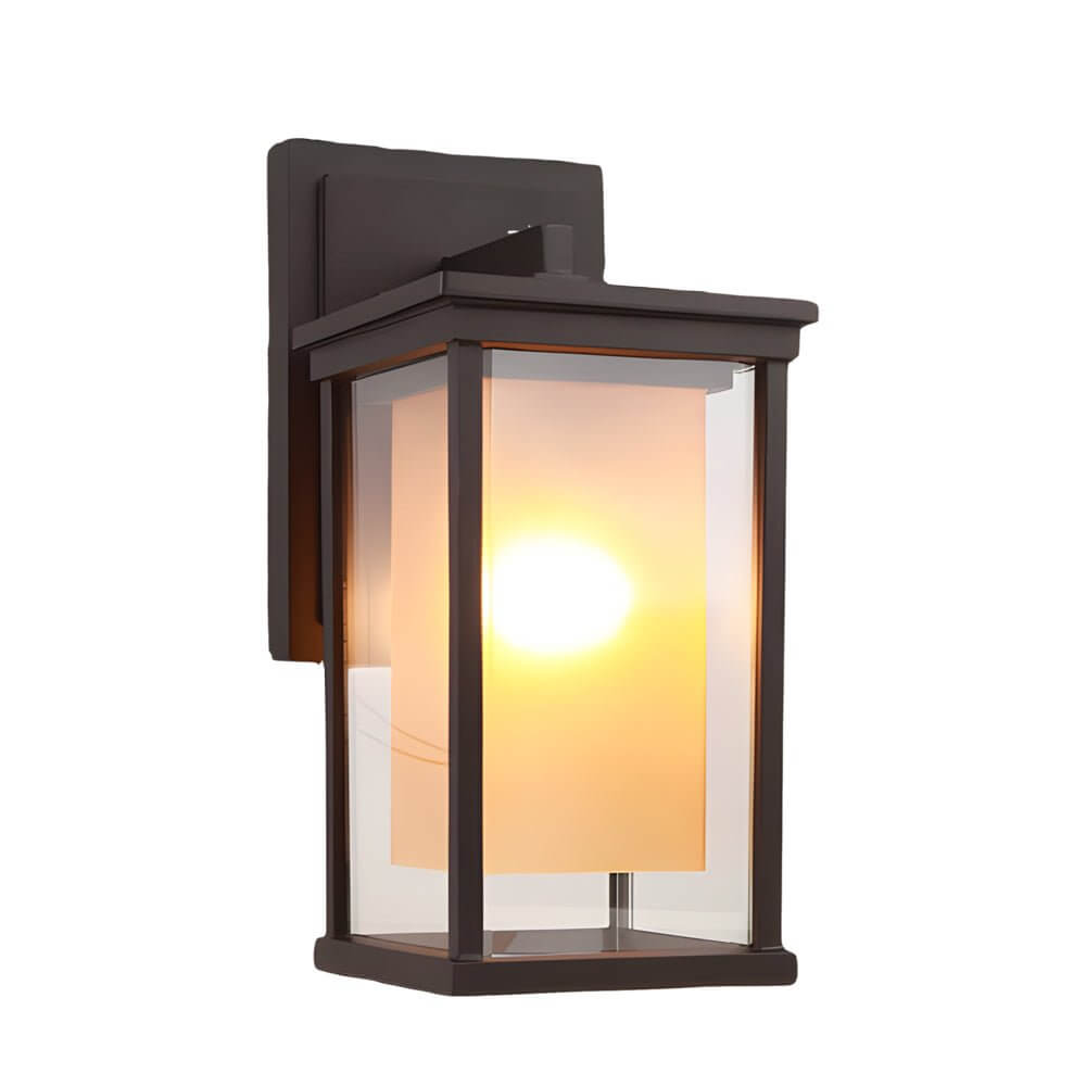 Black Square Outdoor Wall Lantern with Double Glass Shade