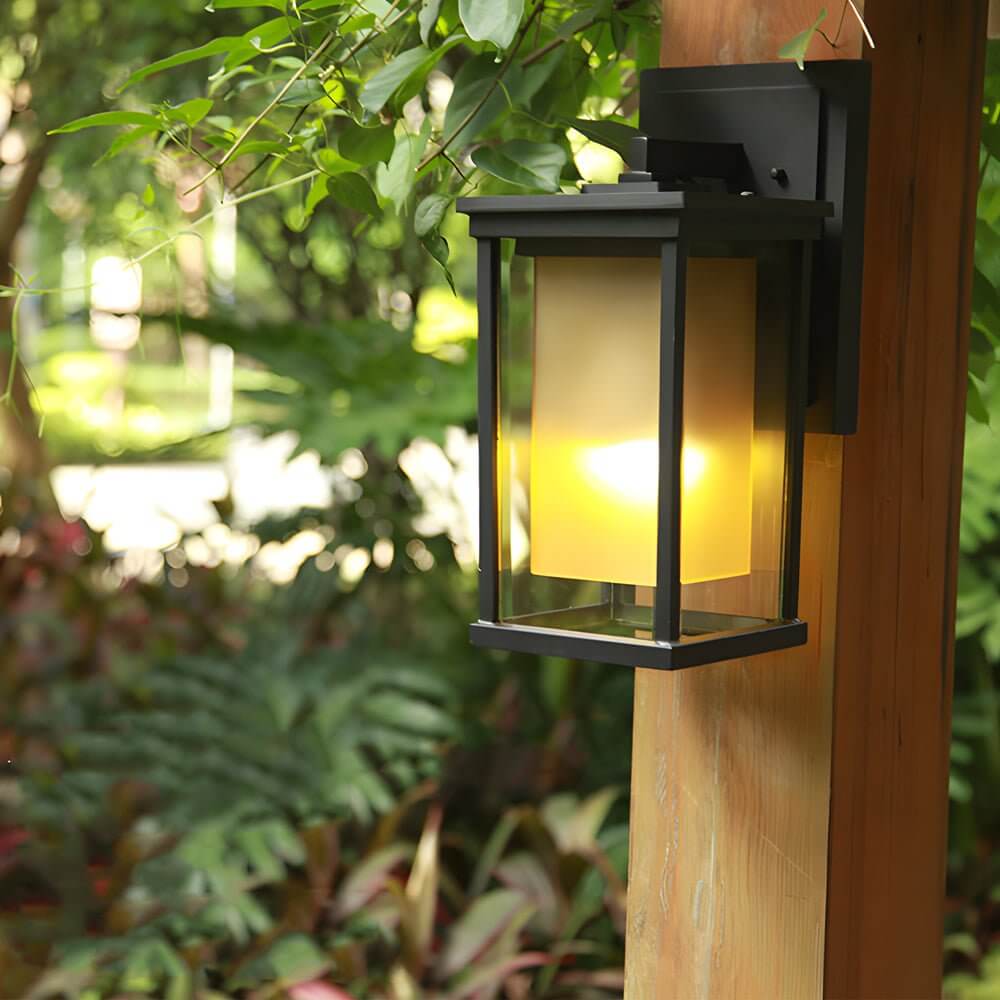 Black Square Outdoor Wall Lantern with Double Glass Shade