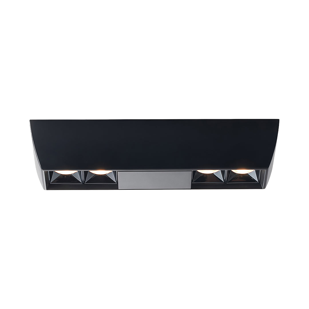Black surface-mounted fixture with two sets of anti-glare square downlights, shown on a white background