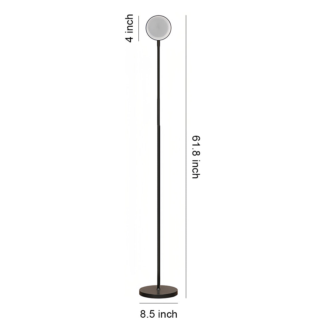 Black tall floor lamps for bedroom with adjustable head and technical dimensions shown
