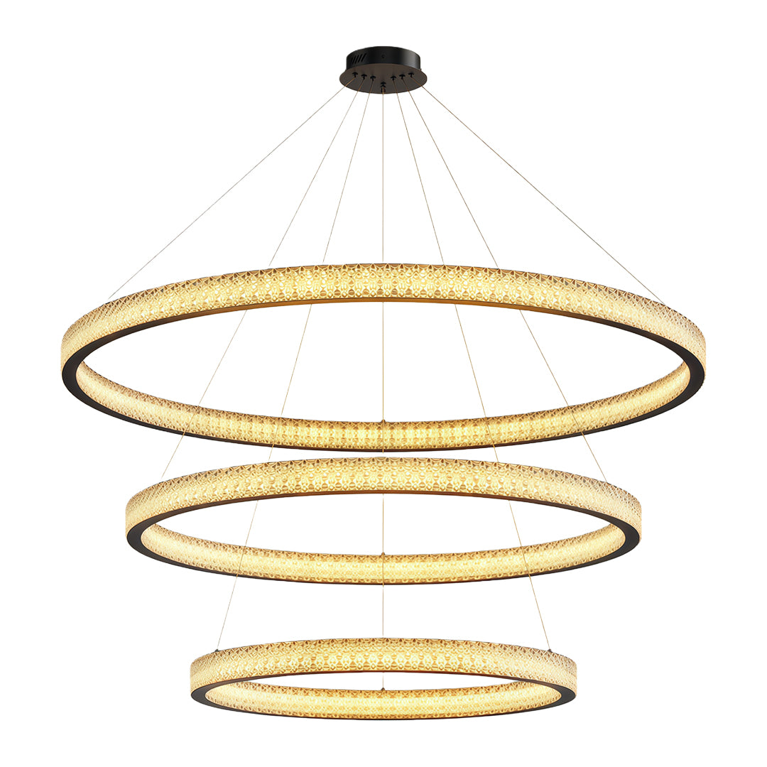 Vintage crystal chandeliers in black with three-tier concentric crystal ring configuration