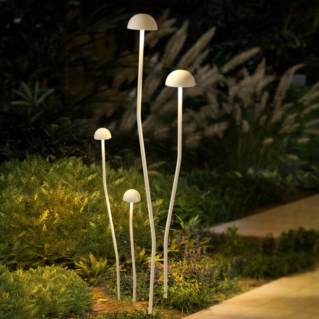 Sophisticated black outdoor lights for landscaping with tropical plant setting in modern garden space