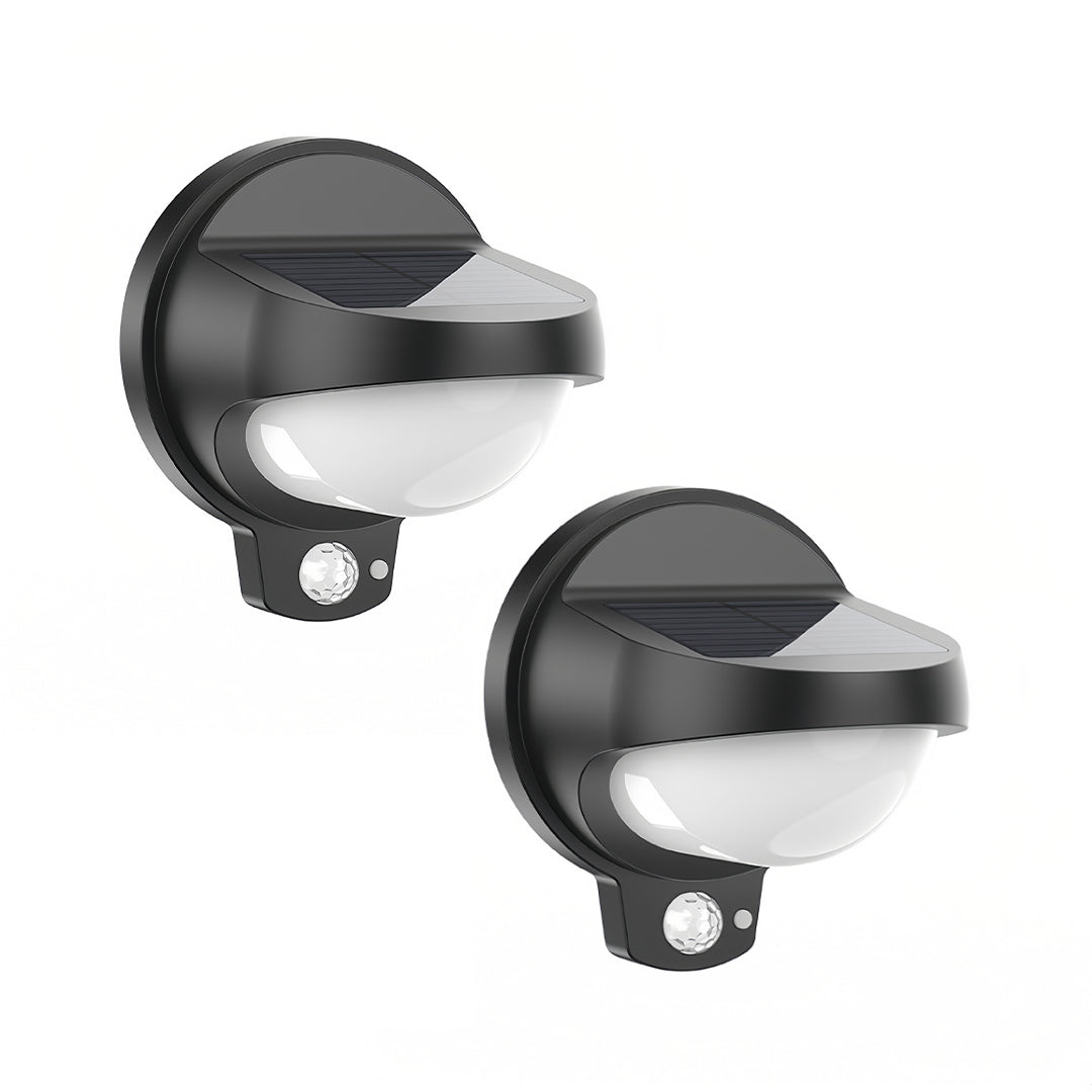 Vintage outdoor wall lights in matte black finish with curved retro shade.