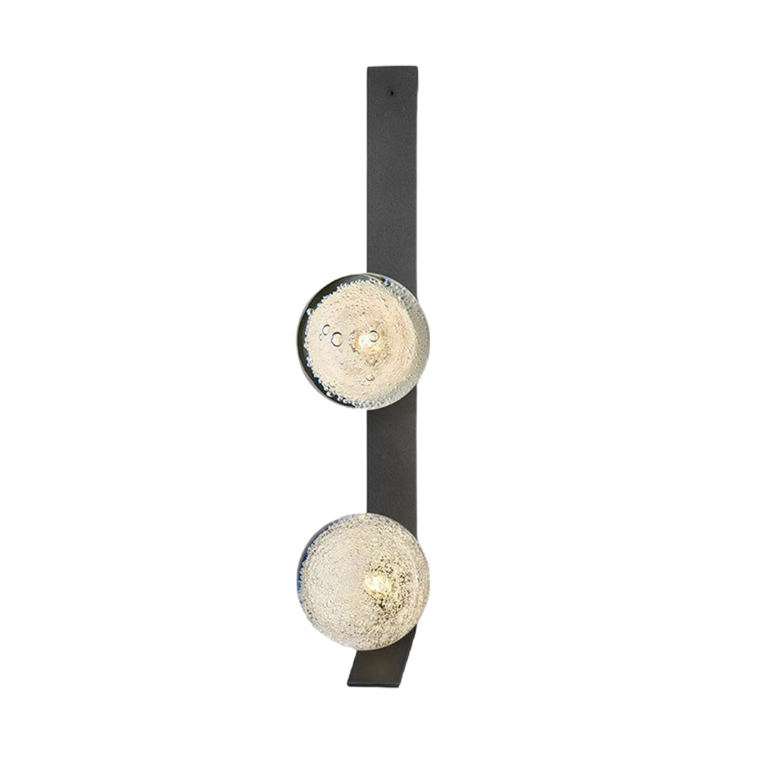 Black wall light fixture featuring two decorative glass spheres for stylish interior lighting