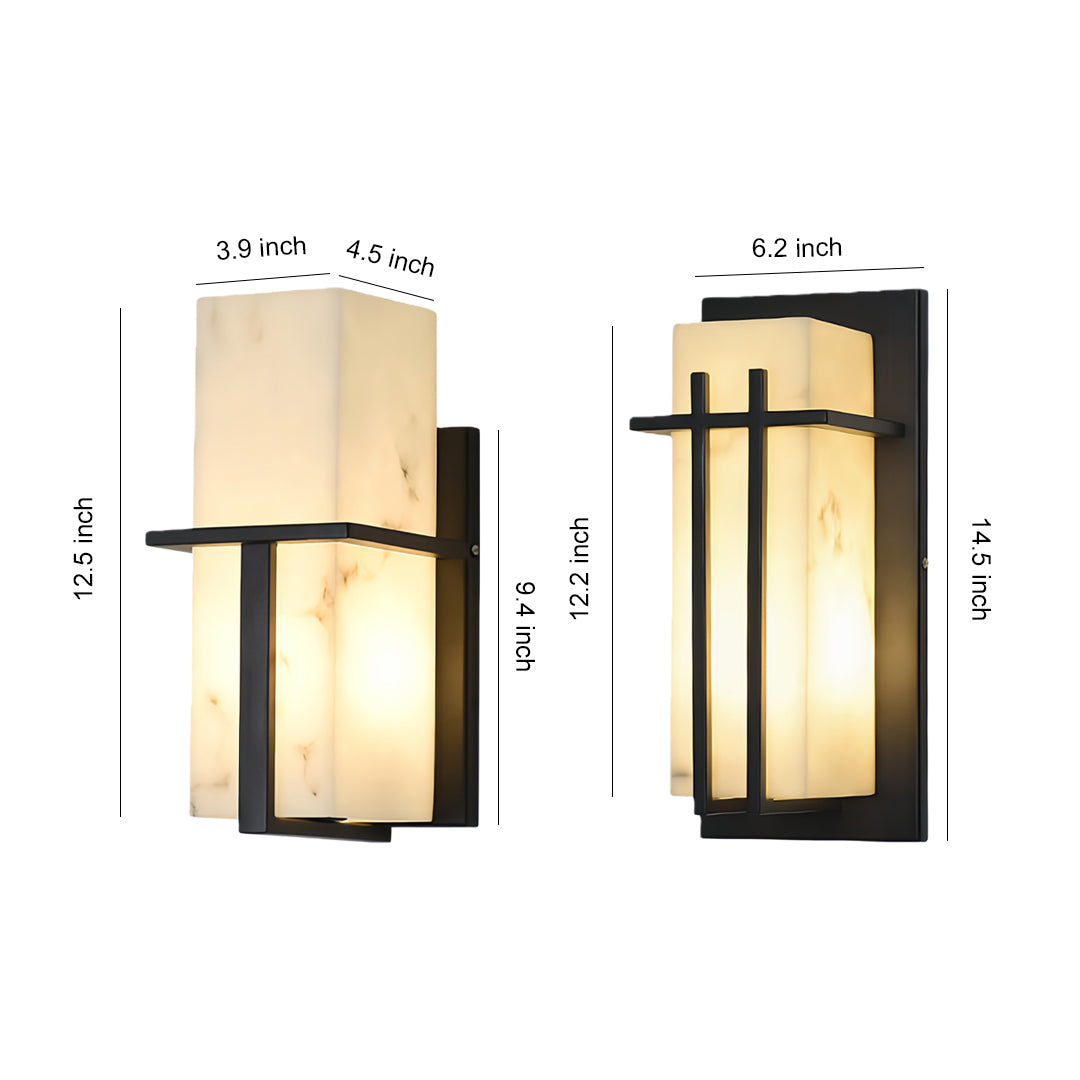 Black wall lights with rectangular cream shades and geometric cross-bar design in modern minimalist style