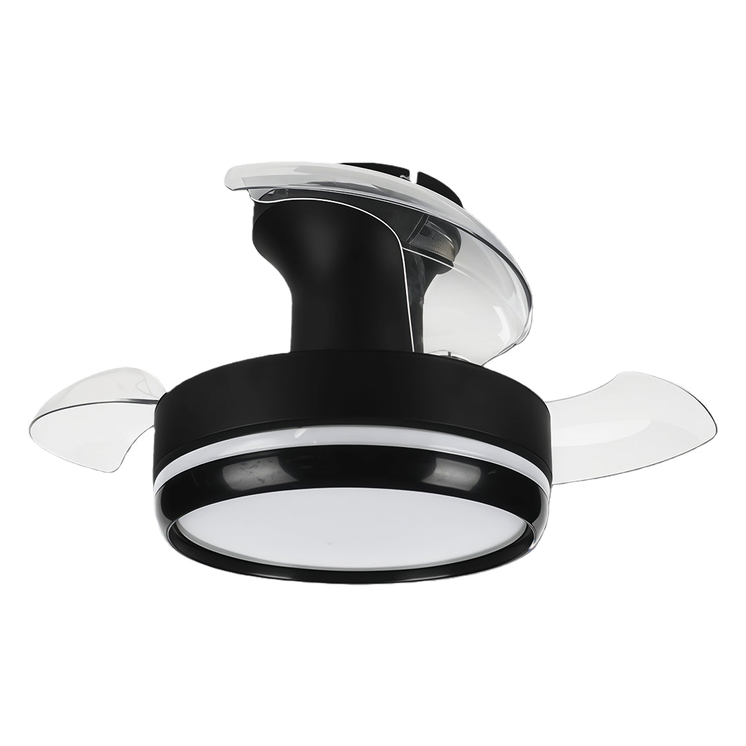 Black and white ceiling fan with remote light, stylish and contemporary indoor fixture