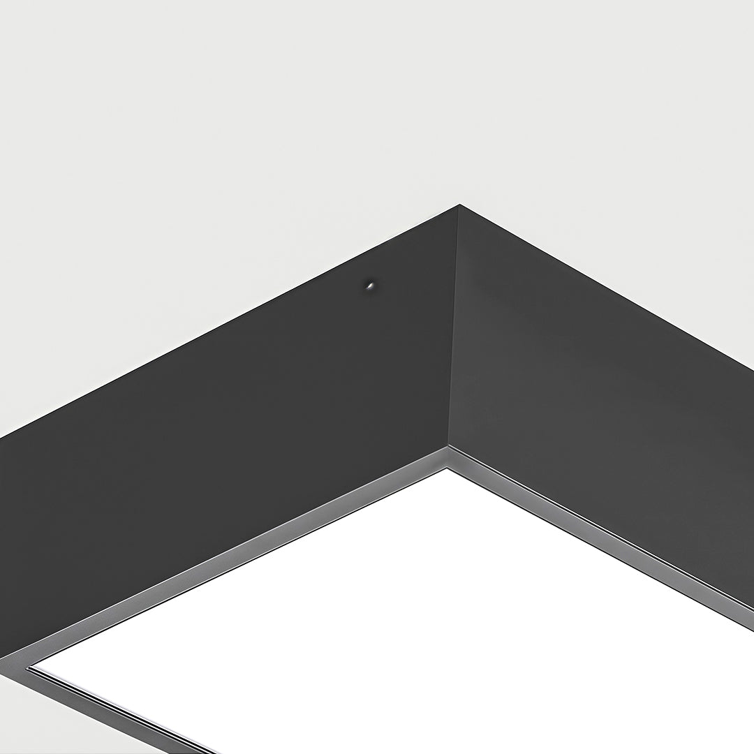 Sleek black and white long rectangular chandelier, adding a modern touch to a professional environment.