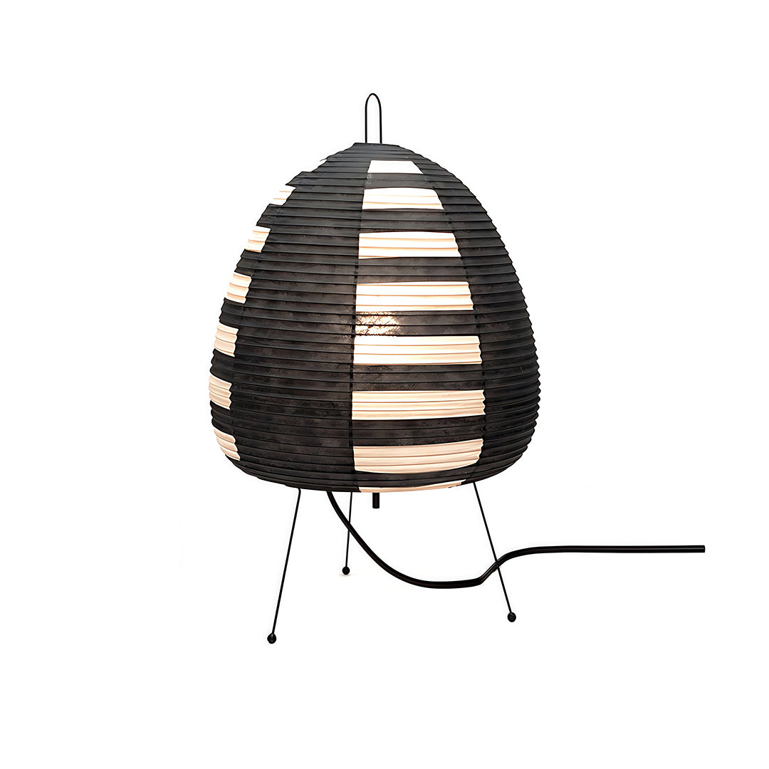 Black and white striped rice paper table lamp, modern and minimalist lighting fixture