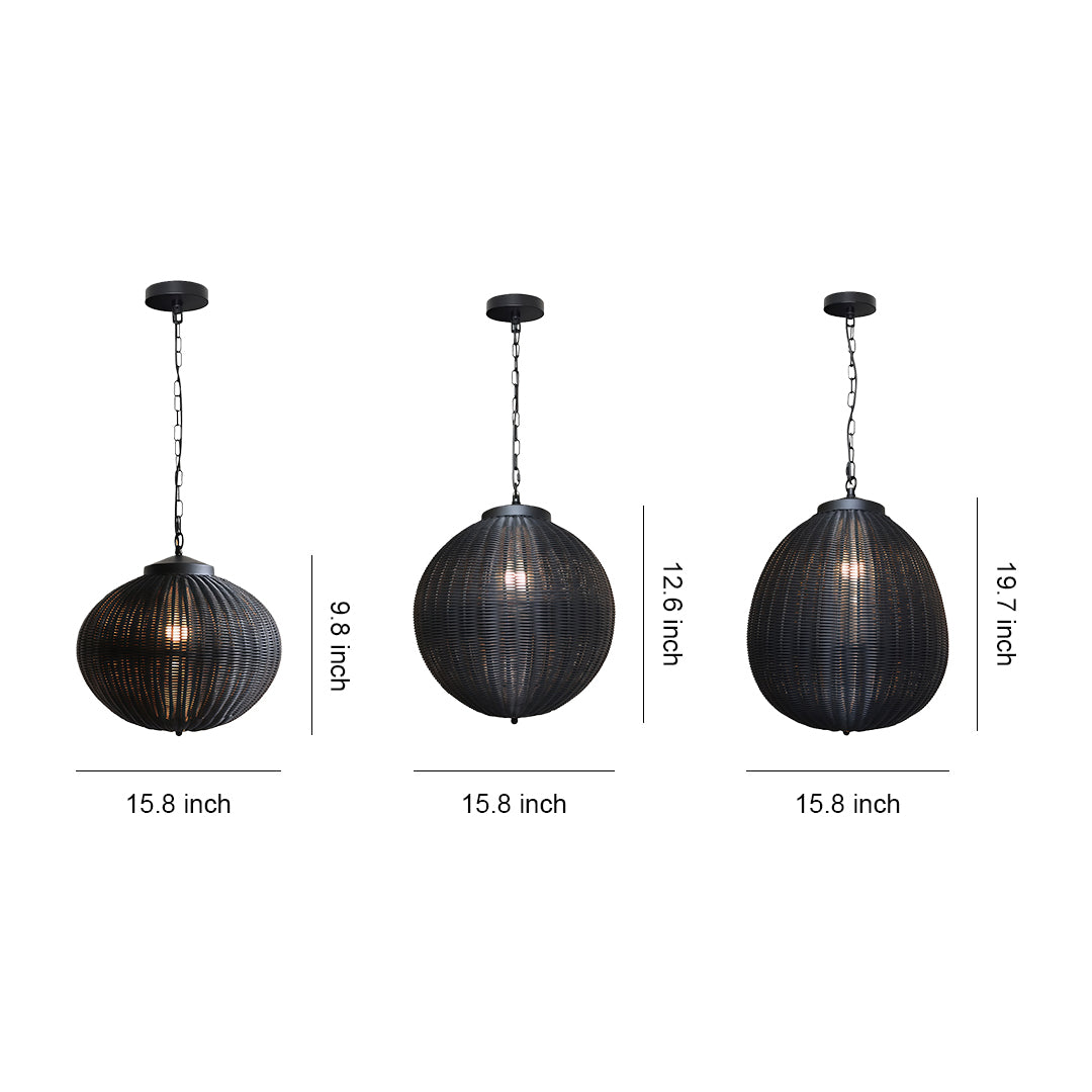 Black woven pendant light with a striking spherical design, perfect for modern and bohemian-inspired interiors.