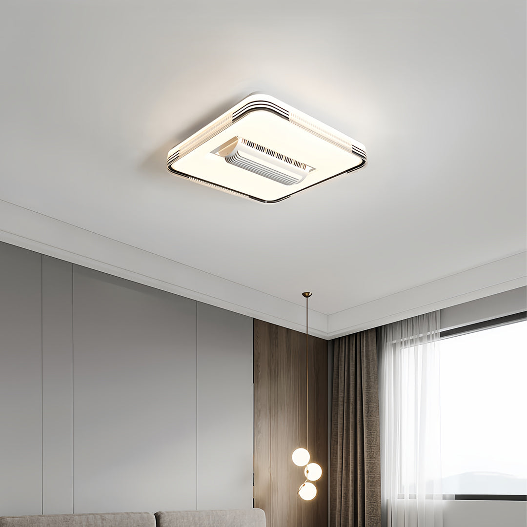Bladeless ceiling fan with LED light in modern interior with diamond shape delivering whisper-quiet operation and brilliant lighting