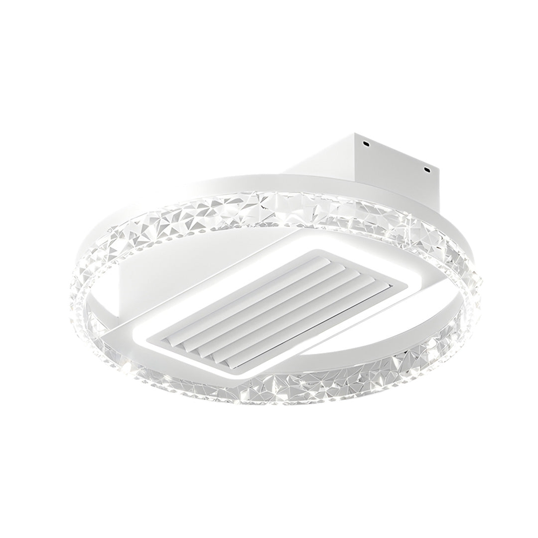Stylish bladeless fan lamp hanging above a kitchen island, providing both light and air circulation.