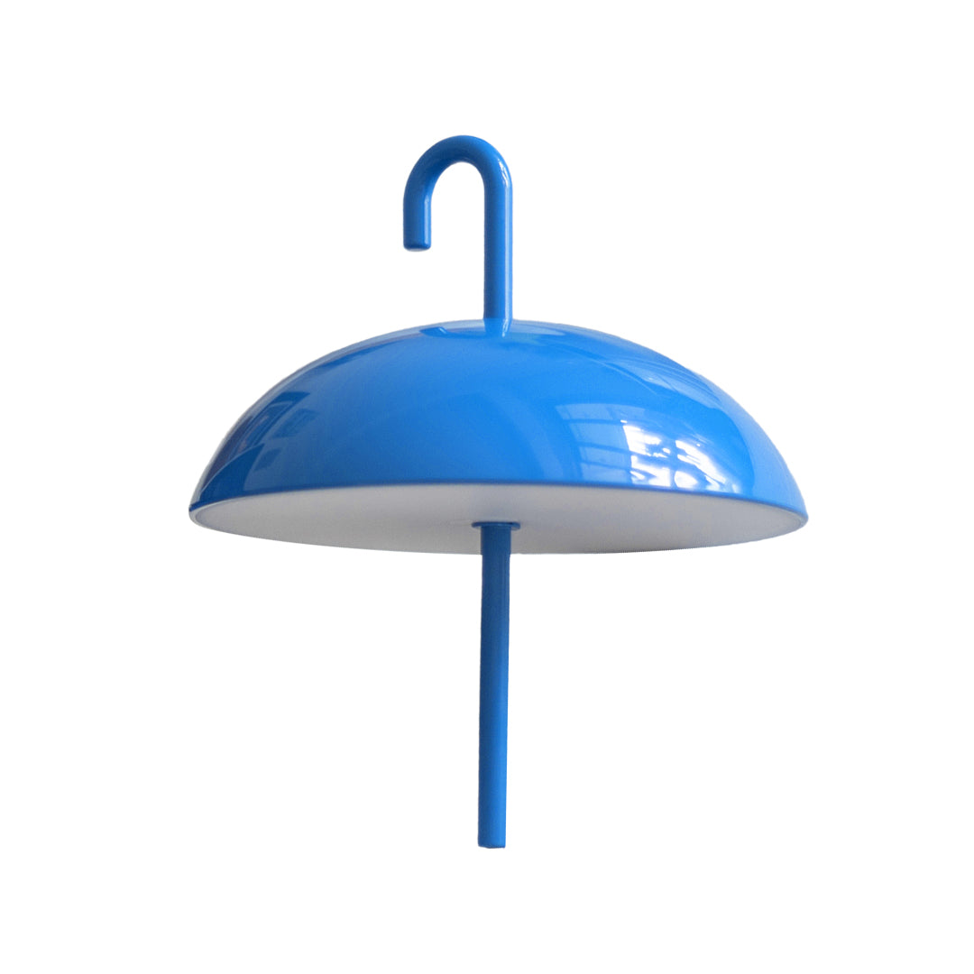 Modern blue hemisphere USB rechargeable table lamp featuring sleek portable design