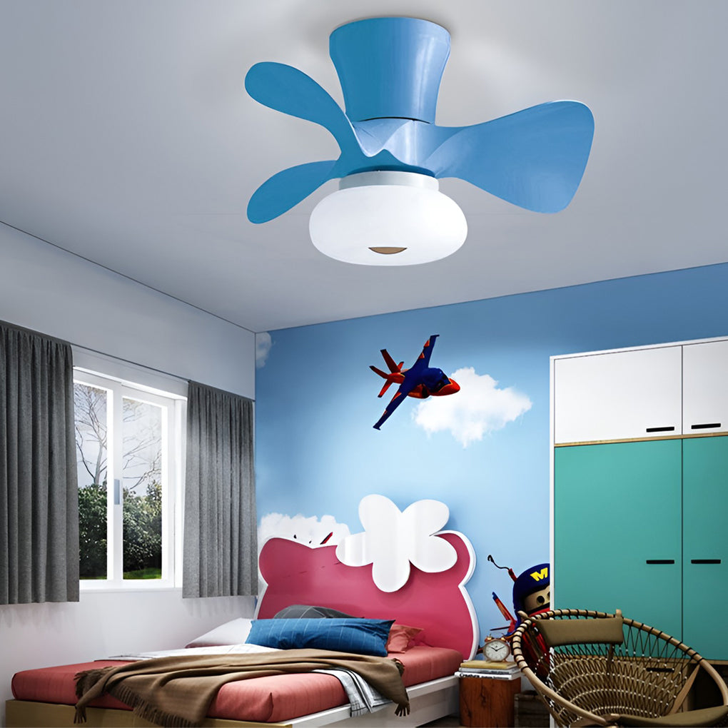 Blue macaron ceiling fan with light designed for kids bedroom.