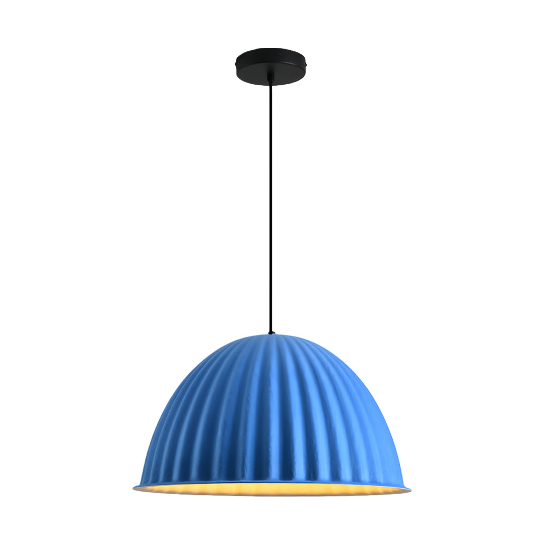 Comparison image showing the blue color option alongside the yellow one in the gray pendant light collection series.
